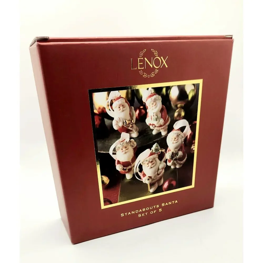 Lenox Standabouts Santa Set of 5 Porcelain Christmas Ornaments 6339428 Box